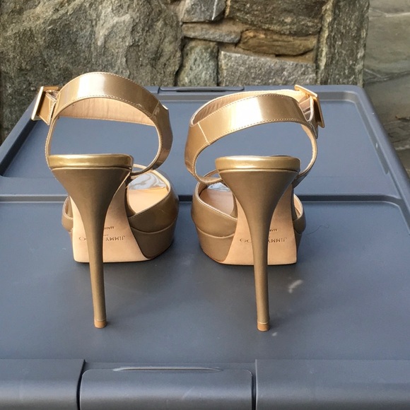 Jimmy Choo Linda Gold Platform Sandal Heels - Picture 5 of 10